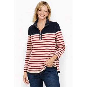 NWT Fat Face Airlie Women’s Pullover Quarter Zip USA Flag Stripes Sz US 12/UK 16